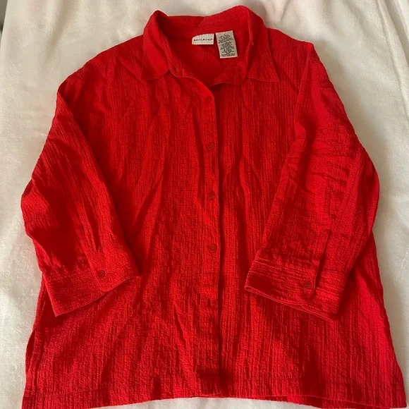 Red Ribbed Button Up - Picture 1 of 1